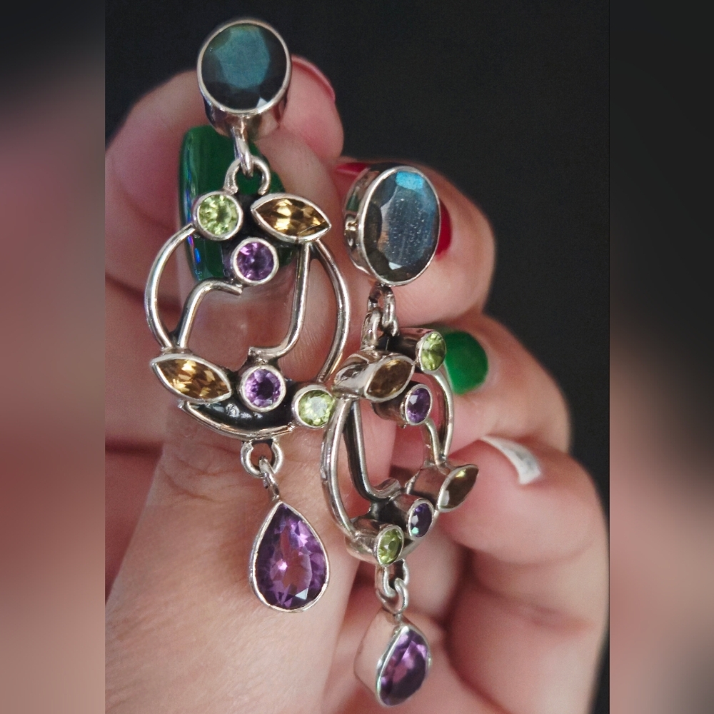 Nicky Butler RAJ LIMITED ED 925 Sterling Silver Labradorite Amethyst Earrings